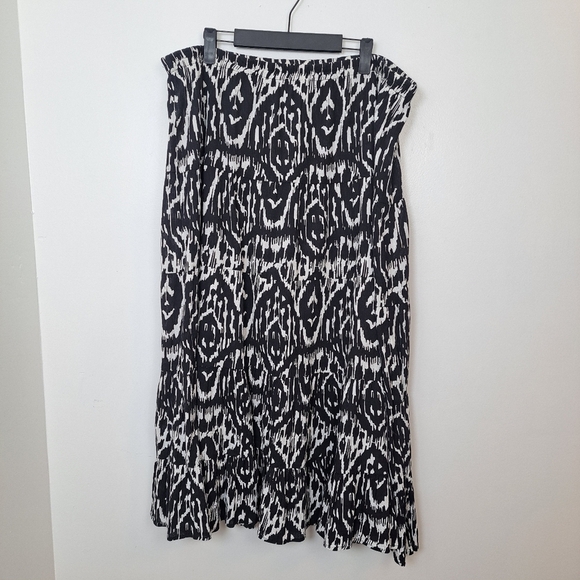 Notations Black White Tiered Boho Whimsygoth Beach Elastic Waist Maxi Skirt Sz L - Picture 2 of 5